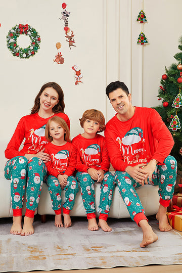 Pijamas a juego para la familia con estampado de Santa Claus de Merry Christmas rojo